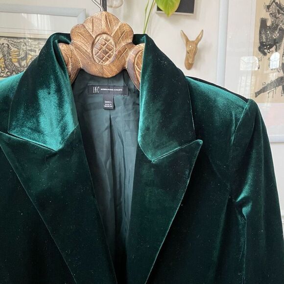 INC International Concepts Green Velvet Double Breasted Blazer S - Picture 2 of 7